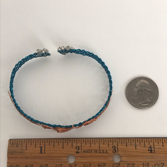 Teal Kumihimo Woven Wire Braid Cuff Love Bracelet - Picture 7 of 7